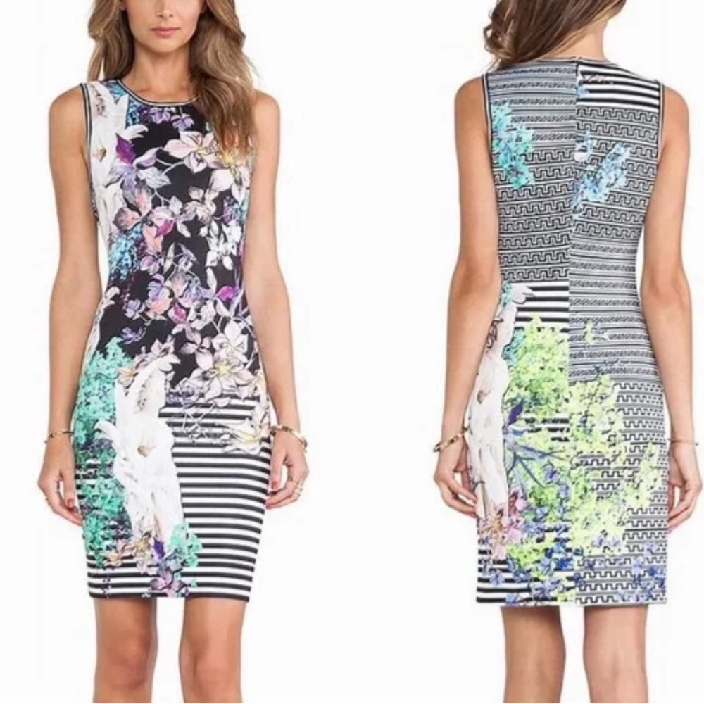 Clover Canyon Womens Dress SZ M Multicolor Floral Striped Sheath Sleeveless